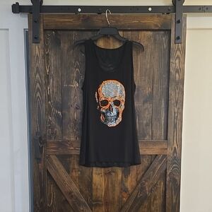 Black Tank Top with Skull Design